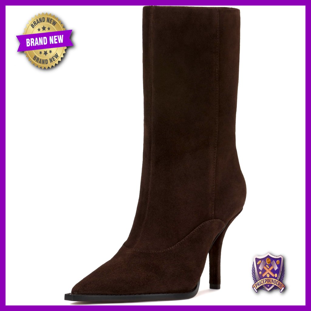 Suede Ankle Booties With 3.5 Inch Heel, Pull-On Closure, Pointed Toe